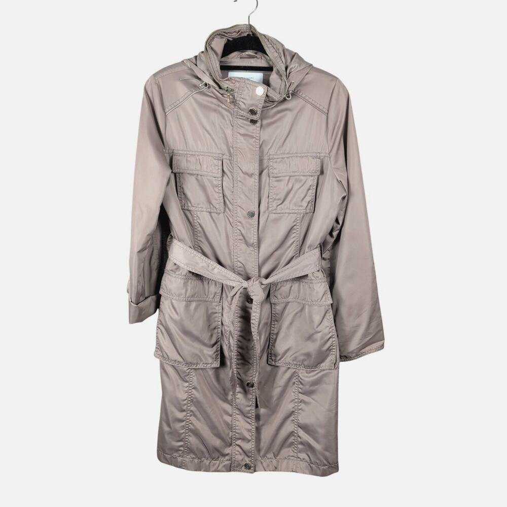 Tahari Sateen Trench Coat Soft Shell Large Taupe Brown